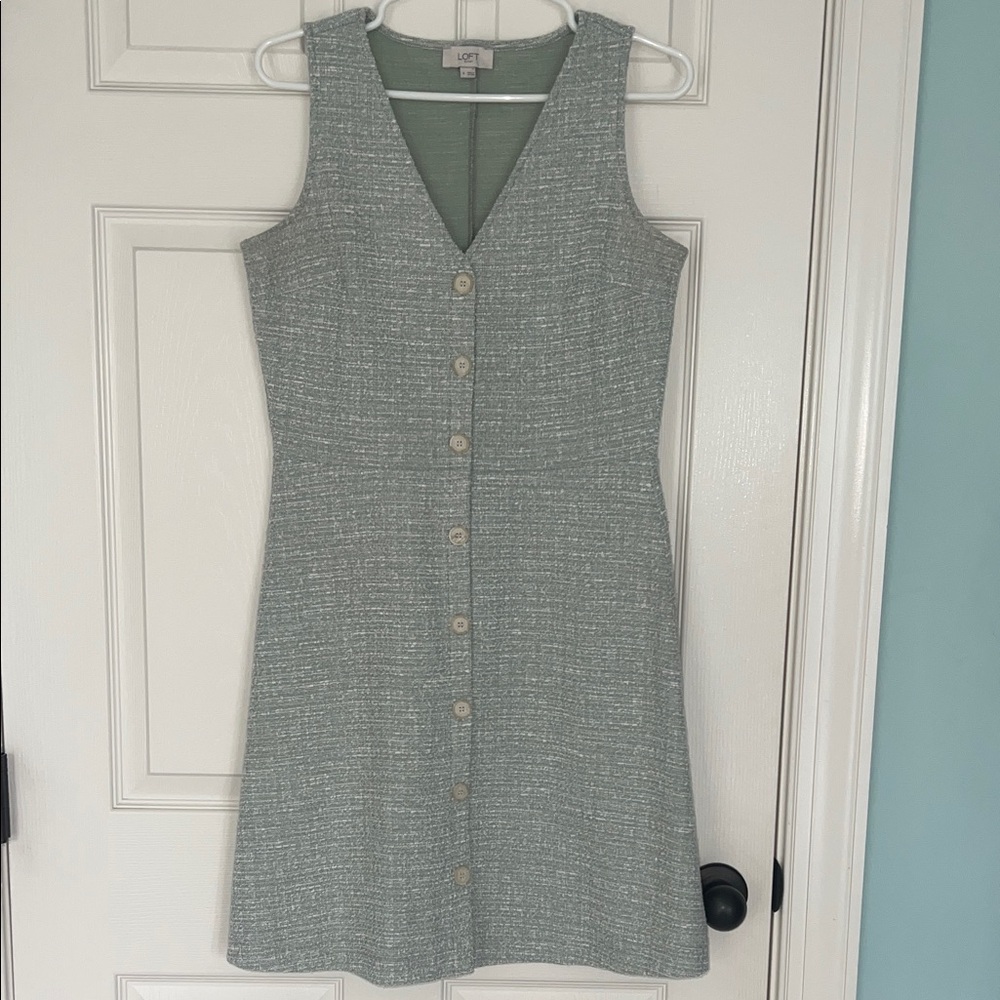 LOFT Textured Sage Green Button-Front Midi Dress
